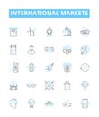 International markets vector line icons set. Global, Overseas, Markets, Commerce, Exchange, Economy, International