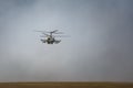 International military technical forum ARMY-2018. Attack helicopter Ka-52 Alligator, the flying tank, flies above the ground