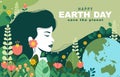 International Mother Earth Day Background with beautiful woman and plant illustration