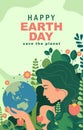 International Mother Earth Day Background with beautiful woman and plant illustration