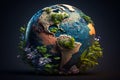 International Mother Earth Day of green world map. earth day concept. eco Earth shapes with trees water and shadow. Save Royalty Free Stock Photo