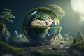 International Mother Earth Day of green world map. earth day concept. eco Earth shapes with trees water and shadow. Save Royalty Free Stock Photo