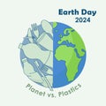 International Mother Earth Day 2024, Planet vs. Plastics square vector poster, beat plastic pollution