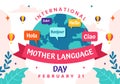 International Mother Language Day Vector Illustration on February 21 with Mom Says Hello in Several World Languages