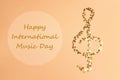 International Music Day background with treble clef made of gold