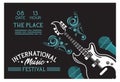 International music festival poster with electric guitar and microphones