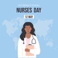 International nurses day square web banner template or greeting card. Medical staff or female doctor with stethoscopes