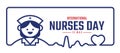 International nurses day - Text in Blue line frame with charecter woman nurse heart rhythm wave and heart symbol vector design Royalty Free Stock Photo