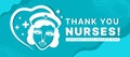 International nurses day - Thank you nurses text white face nurse character sign in line heart and cross sign around on blue mint