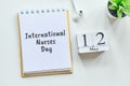 International Nurses Day 12 twelfth May Month Calendar Concept on Wooden Blocks