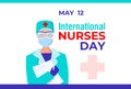 International nurses day. Vector banner, card, poster for social media. A female nurse in protective glasses, gloves and a mask