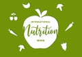 International nutrition week day with white fruit and big apple on 1 to 7 September Royalty Free Stock Photo
