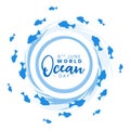 international ocean day background with aquatic fish swirl design