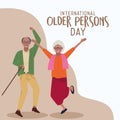 International older persons day lettering with old couple afro celebrating