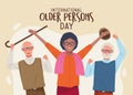 International older persons day lettering with old people group