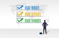 International organization for standardization concept, iso 9001 for quality management, iso 27001 for security management and iso Royalty Free Stock Photo