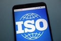 International Organization for Standardization ISO logo on smartphone