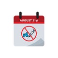 International Overdose Awareness day calendar flat icon with overdose stop icon. Design vector Royalty Free Stock Photo