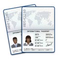 International passport of black men and women with sample of photo, signature and other personal data Royalty Free Stock Photo