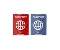 International passport cover red and blue logo design. Biometric citizen passports vector design and illustration.