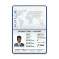 International passport template of the black man with sample of photo, signature and other personal data Royalty Free Stock Photo