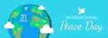 International peace day banner design with platen earth and dove paper cut