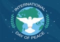 International Peace Day Cartoon Illustration with Hands, Pigeon, Globe and Blue Sky to Create Prosperous in the World