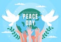 International Peace Day Cartoon Illustration with Hands, Pigeon, Globe and Blue Sky to Create Prosperous in the World Royalty Free Stock Photo