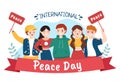 International Peace Day Cartoon Illustration with Hands, Young People, Globe and Blue Sky to Create Prosperous in the World Royalty Free Stock Photo