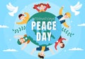 International Peace Day Cartoon Illustration with Hands, Young People, Globe and Blue Sky to Create Prosperous in the World Royalty Free Stock Photo