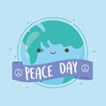 International peace day cartoon world map ribbon decoration Royalty Free Stock Photo