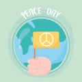 International peace day hand with flag world cartoon Royalty Free Stock Photo