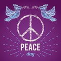 International Peace Day. Poster with peace symbol and dove. Royalty Free Stock Photo