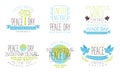 International Peace Day, United Nations Templates Set, Peaceful World, United Nations Hand Drawn Badges Vector