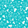 International Peace Day. White dove with olive branch. A sign of the Pacific. Seamless Pattern