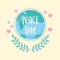 International peace day world map leaves hearts love cartoon Royalty Free Stock Photo