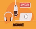 International radio day poster with laptop