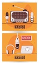 International radio day poster with retro aparatus and laptop