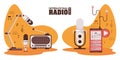International radio day poster with retro aparatus and microphones