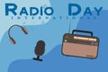 international radio day poster with retro aparatus and microphones vector illustration