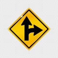 International Right Turn Split Symbol - Textured Yellow Warning Icon - Vector Illustration Isolated On Transparent Background Royalty Free Stock Photo