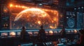 International Scientists Analyze Global Data in Futuristic Control Room Royalty Free Stock Photo