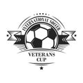 International soccer veterans cup logotype or emblem in retro style with stars and ribbon. Vector design.