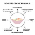 International Soup Day April 5th. Useful properties of chicken soup. Infographics. Vector illustration on isolated