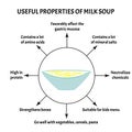 International Soup Day April 5th. Useful properties of milk soup. Infographics. Vector illustration on isolated