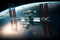 The Earth orbiting International Space Station. Using a space station for scientific space exploration.