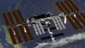 International Space Station ISS Revolving Over Earths Atmosphere. Elements Of This Image Furnished By NASA. 3D Rendering