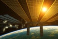 International Space Station And Sun Above The Earth Royalty Free Stock Photo