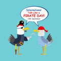 International Talk Like a Pirate Day. Gull in pirate clothes. Seagull pirate. vector illustration For holiday Royalty Free Stock Photo