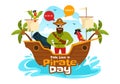 International Talk Like A Pirate Day Vector Illustration with Cute Pirates Cartoon Character in Hand Drawn Template